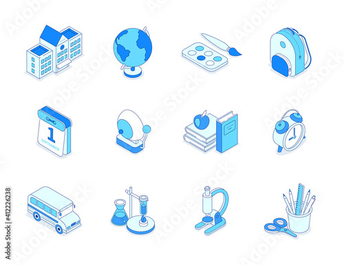Back to school - line isometric icons set