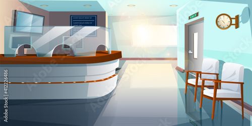 Vector cartoon style flat hospital reception hall.