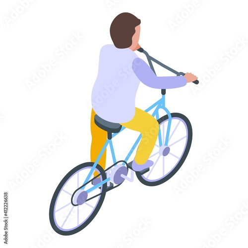 Active kid cycling icon. Isometric of active kid cycling vector icon for web design isolated on white background