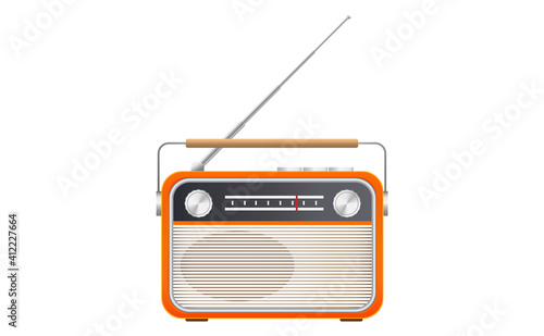 vector illustration of retro style orange radio on white background photo