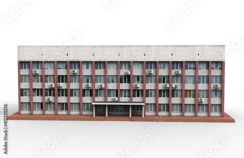 Old building render on a white background. 3D rendering