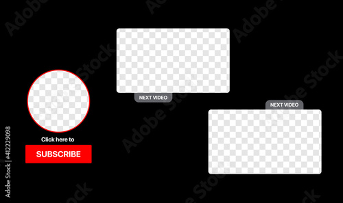 Youtube Next Video Template. Clean Vector Wireframe For Your Vlog. Next Episode. Put Your Video Under Background. Vector illustration