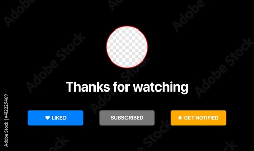 Youtube packshot Template. Put Profile logo under background. Like, Subscribe, Get notified buttons. Vector wireframe. Vector illustration