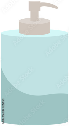 Pump bottle flat vector illustration. Cosmetic product package. Liquid cream soap in a plastic container with dispenser. Shower gel or hair shampoo bottle. Facial, scalp or skin care product