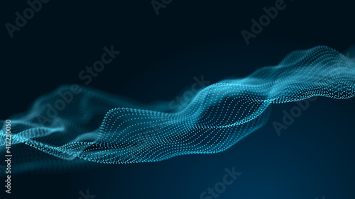 Futuristic background of points with a dynamic wave. Excellent data visualization. 3D rendering. photo