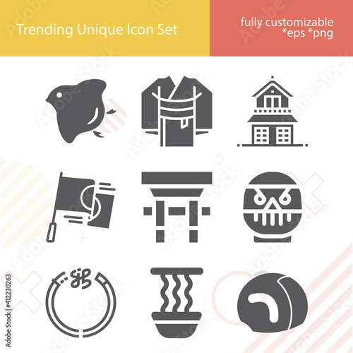 Simple set of pacific ocean related filled icons.