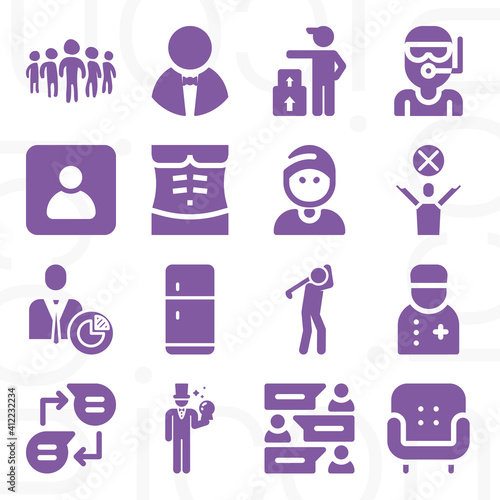 16 pack of portrait  filled web icons set