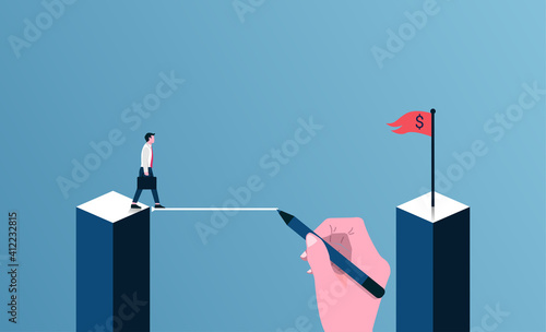 Teamwork and cooperation concept. Big hand drawing line to support businessman vector illustration.