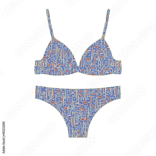 Women summer fashion bikini. Female undergarment for beach season. Vector