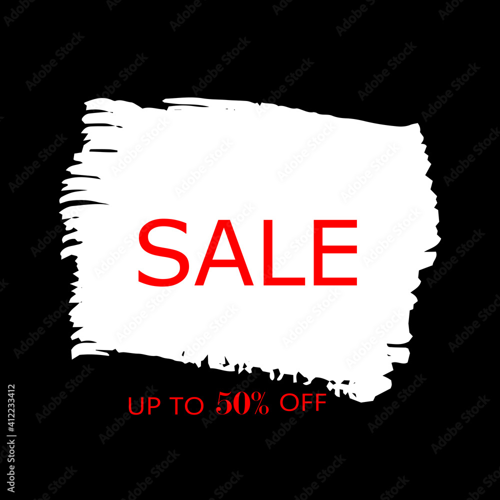 Sale 50% off sign over art white brush acrylic stroke paint abstract texture background vector illustration. Acrylic paint brush stroke. Grunge ink brush stroke. Sale layout design for shop and banner Sale 50% off sign over art white brush acrylic stroke paint abstract texture background vector illustration. Acrylic paint brush stroke. Grunge ink brush stroke. Sale layout design for shop and banner