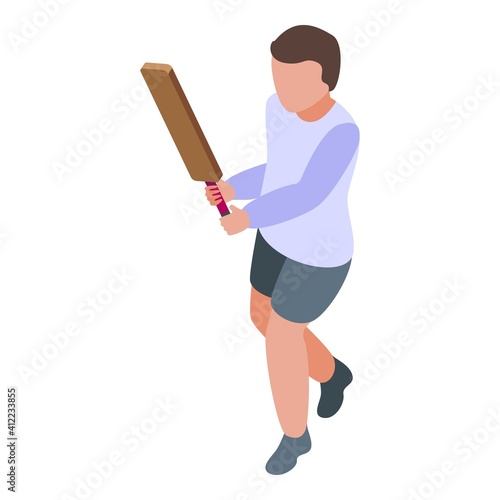 Boy fast playing cricket icon. Isometric of boy fast playing cricket vector icon for web design isolated on white background