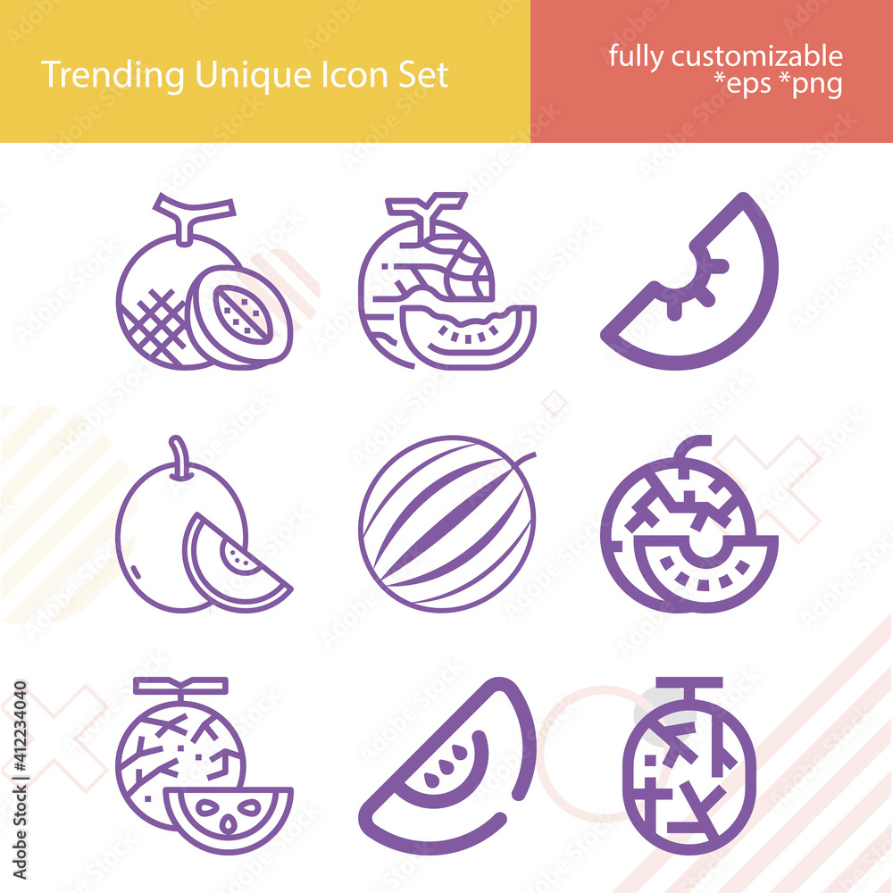 Simple set of melon related lineal icons. Simple set of melon related lineal icons.