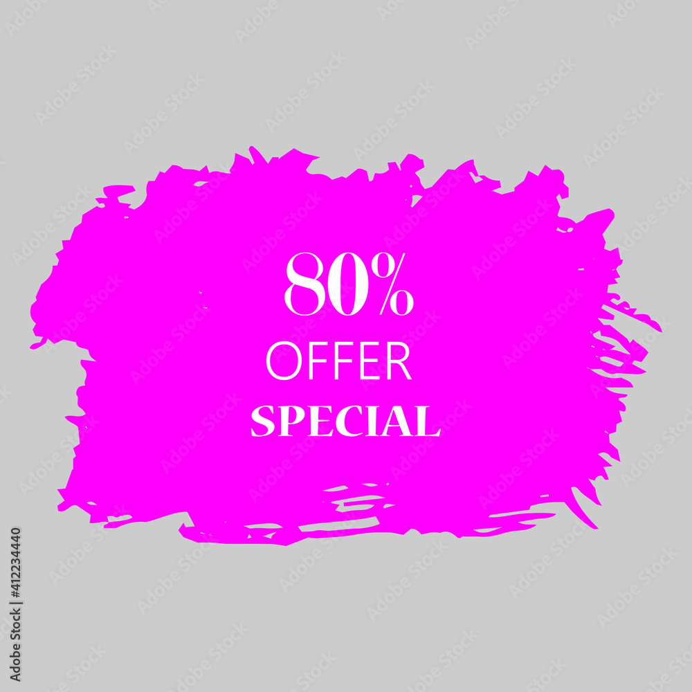 80% special offer sign over art pink brush acrylic stroke paint abstract texture background vector illustration. Acrylic paint brush stroke. Grunge ink brush stroke. Offer layout design for shop. 80% special offer sign over art pink brush acrylic stroke paint abstract texture background vector illustration. Acrylic paint brush stroke. Grunge ink brush stroke. Offer layout design for shop.