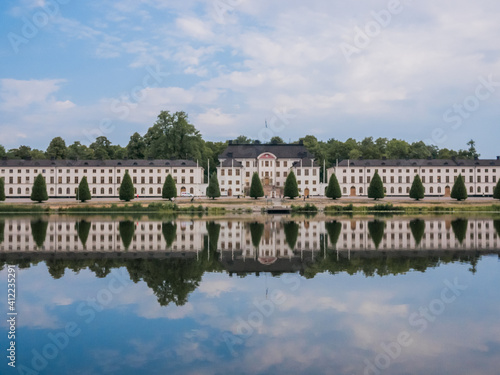 Canvas Print Karlsbergs castle in Stockholm with reflections of clouds in the water