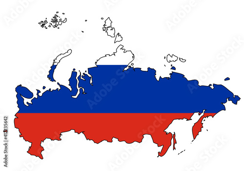 Russia map with flag - outline of russian state with a national flag, white background, vector