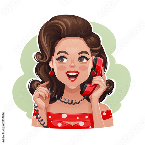 Pretty Pin Up Girl Talking on the Phone