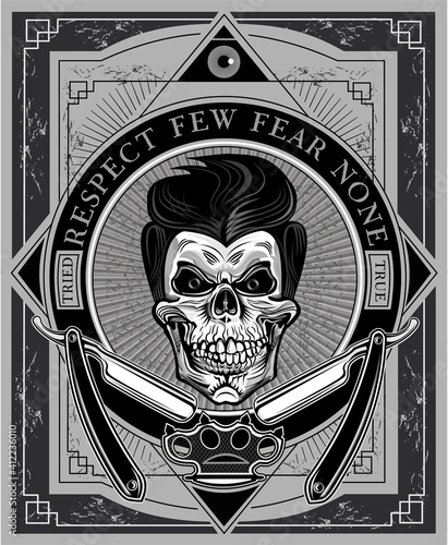 Vintage label. Skull dagger knife