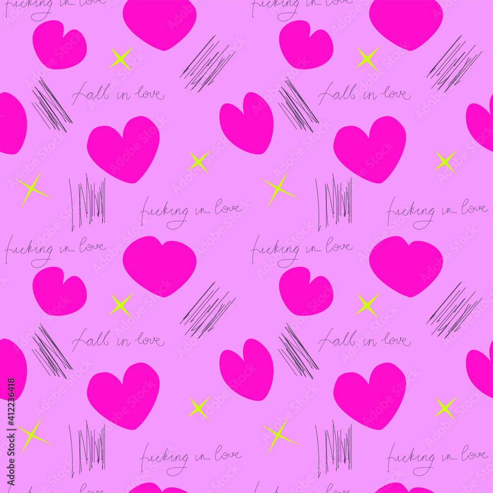 hearts on a pink background for textiles or packaging paper