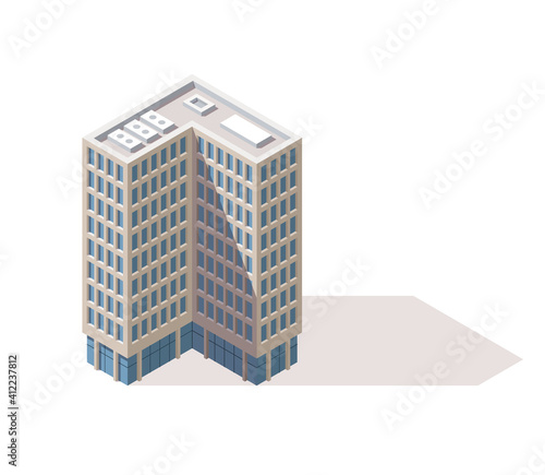 Offices isometric. Town apartment building city map creation. Architectural vector 3d illustration. Infographic element. City house composition