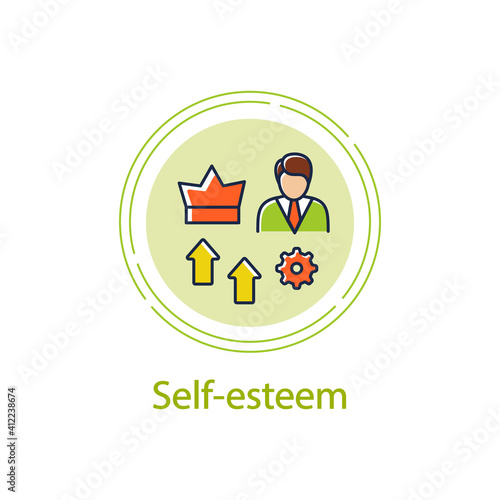  Self esteem building concept line icon. Personal growth concept. Self improvement and self realization. Business and career development. Vector isolated conception metaphor illustration