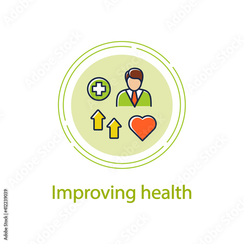Improving health concept line icon. Personal growth concept. Health improvement and protection. Self care. Vector isolated conception metaphor illustration