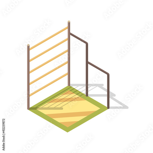 Isometric playground concept for outdoor family pastime. Playful kindergarten. Colored 3d isometric kids object or gaming complexes element
