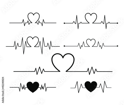 Heart beat set isolated on white background. Heart icon vector illustration.