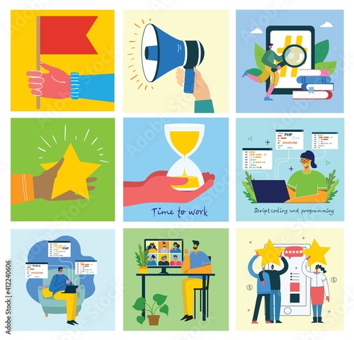Vector illustration of concept of Team work, Business and Start up design backgrounds. tock vector illustration.