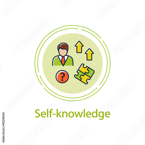 Self knowledge improving concept line icon. Self cognition. Introspection. Self improvement and self realization.Business and career development. Vector isolated conception metaphor illustration