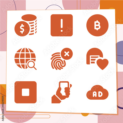 Simple set of 9 icons related to verbs