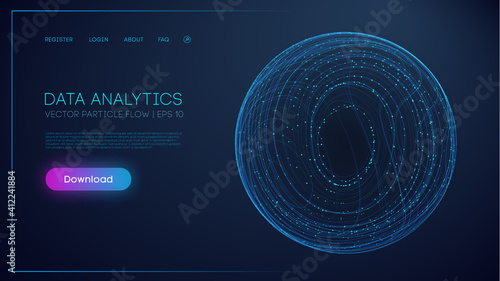 Data Analytics Globe. Abstract sphere flow of particles on light background. Technology background and data science concept. Vector illustration.