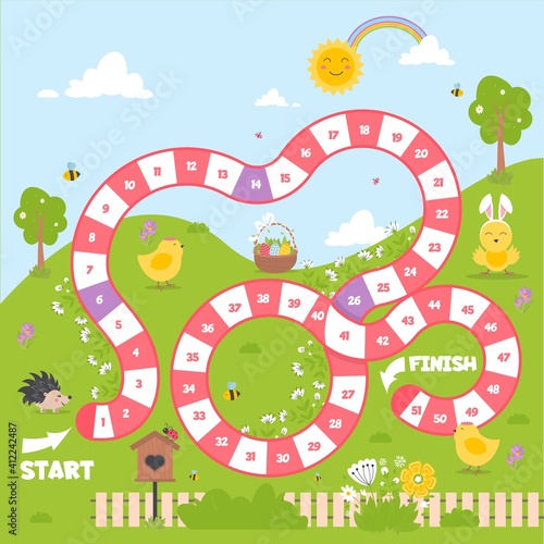 Board game with a block path. Spring season play game for children.