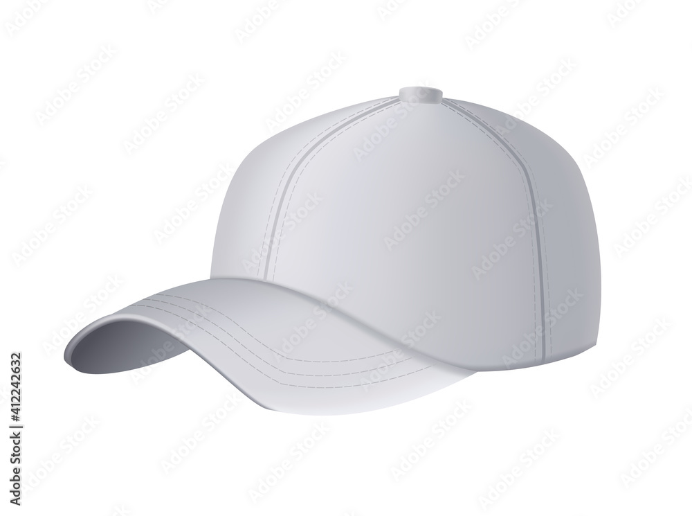 Baseball cap. Realistic baseball cap template front view. Empty mockup sport hat. Gray blank cap isolated on white background. Blank template of baseball uniform cap Baseball cap. Realistic baseball cap template front view. Empty mockup sport hat. Gray blank cap isolated on white background. Blank template of baseball uniform cap