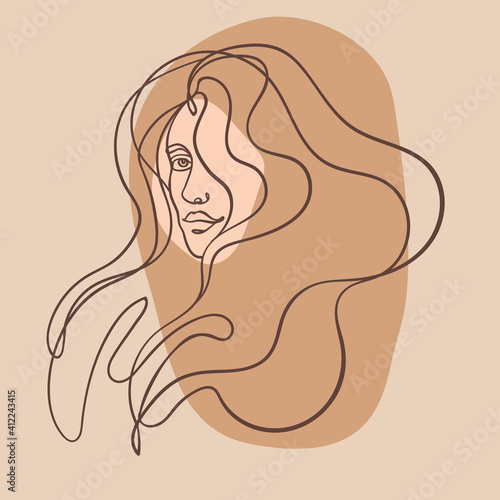 Abstract portrait of young pretty woman. Continuous one line drawing isolated...