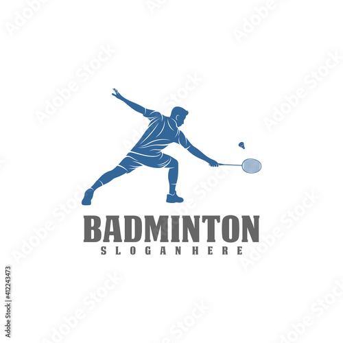 Modern Passionate Badminton Player In Action Logo, Creative Badminton design concepts template, icon symbol