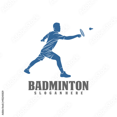 Modern Passionate Badminton Player In Action Logo, Creative Badminton design concepts template, icon symbol