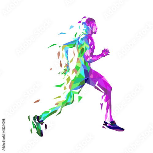 Illustration of  running man design with geometrical design. Polygonal, low poly, gradation.