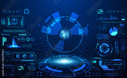 abstract technology ui futuristic concept hud interface hologram elements of digital data chart, communication, computing and circle percent vitality innovation on hi tech future design background