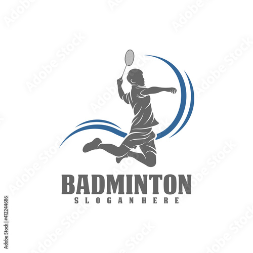 Modern Passionate Badminton Player In Action Logo, Creative Badminton design concepts template, icon symbol