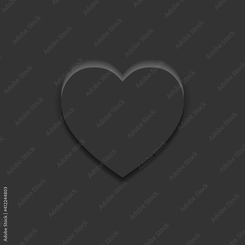 Top view heart shape display podium stand black background in neumorphism style mockup template for product or promotion.