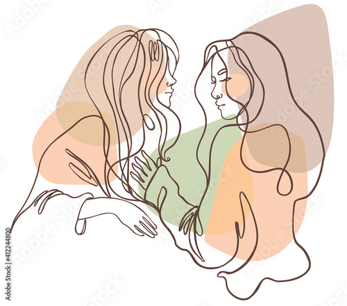 Abstract portrait of young pretty woman. Continuous one line drawing isolated...