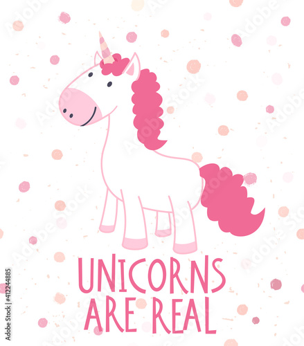 Cute cartoon unicorn character vector illustration