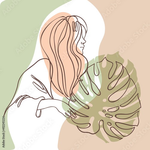 Abstract portrait of young pretty woman. Continuous one line drawing isolated...