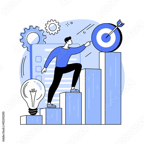 Business mission abstract concept vector illustration. Mission statement, business goals and philosophy, company vision, core values, customer engagement, loyalty and satisfaction abstract metaphor.