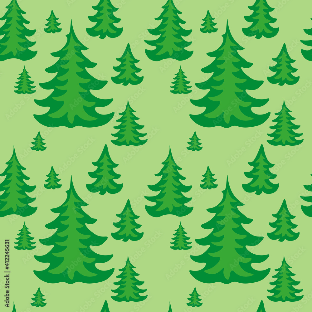 green spruce of different sizes seamless pattern