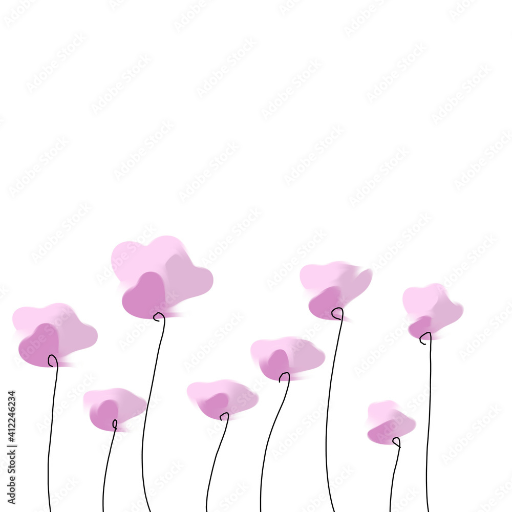 Obraz premium pink flowers border, beautiful flowers blooming in the garden, nature canvas art drawing, digital painting, floral pattern abstract background, graphic design illustration wallpaper