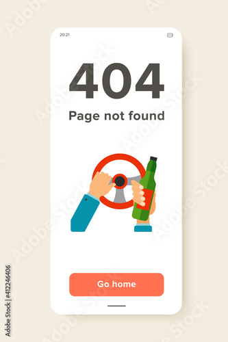 Icon of hands of driver holding steering wheel and bottle. Do not drink and drive concept, drunk driving, alcoholism. Car accident concept. Can be used for topics like transportation