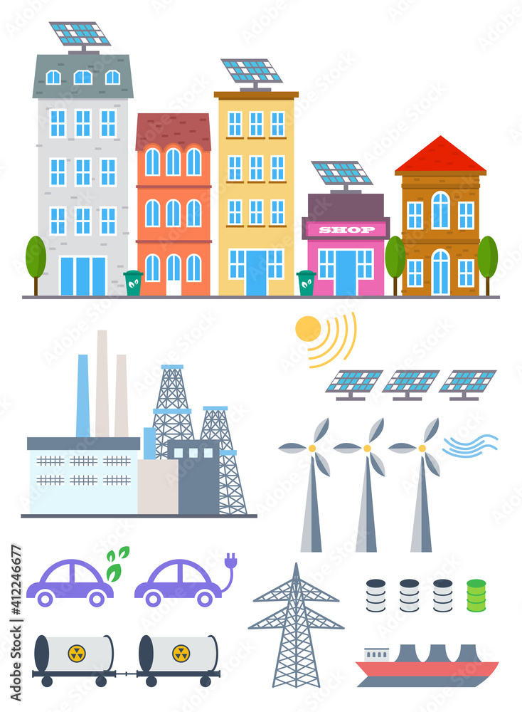 Green City Infographic set elements. illustration with eco Icons. Environment, Ecology Infographic elements. Ecosystem background, banner, diagram, web design, brochure template elements