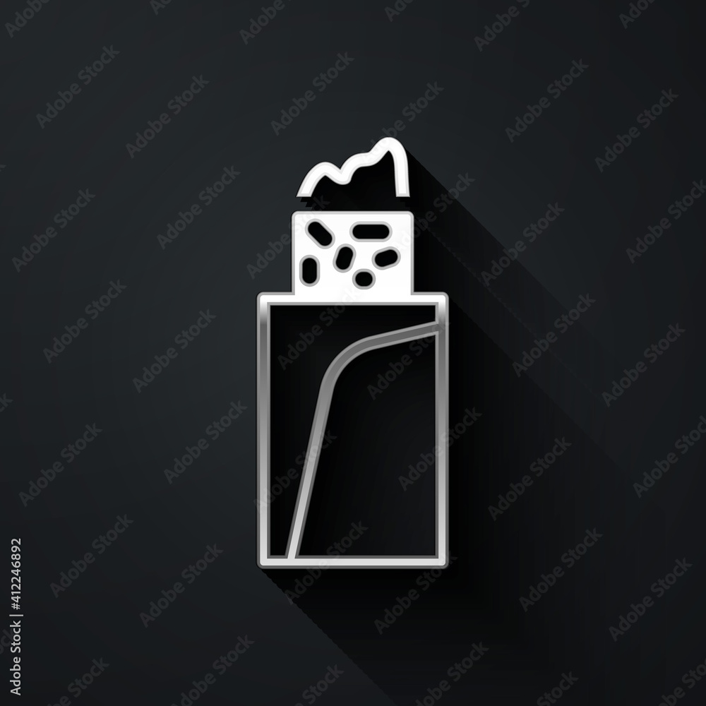 Silver Burrito icon isolated on black background. Traditional mexican fast food. Long shadow style. Vector. Silver Burrito icon isolated on black background. Traditional mexican fast food. Long shadow style. Vector.
