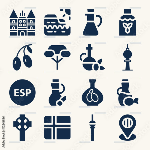 Simple set of spain related filled icons.